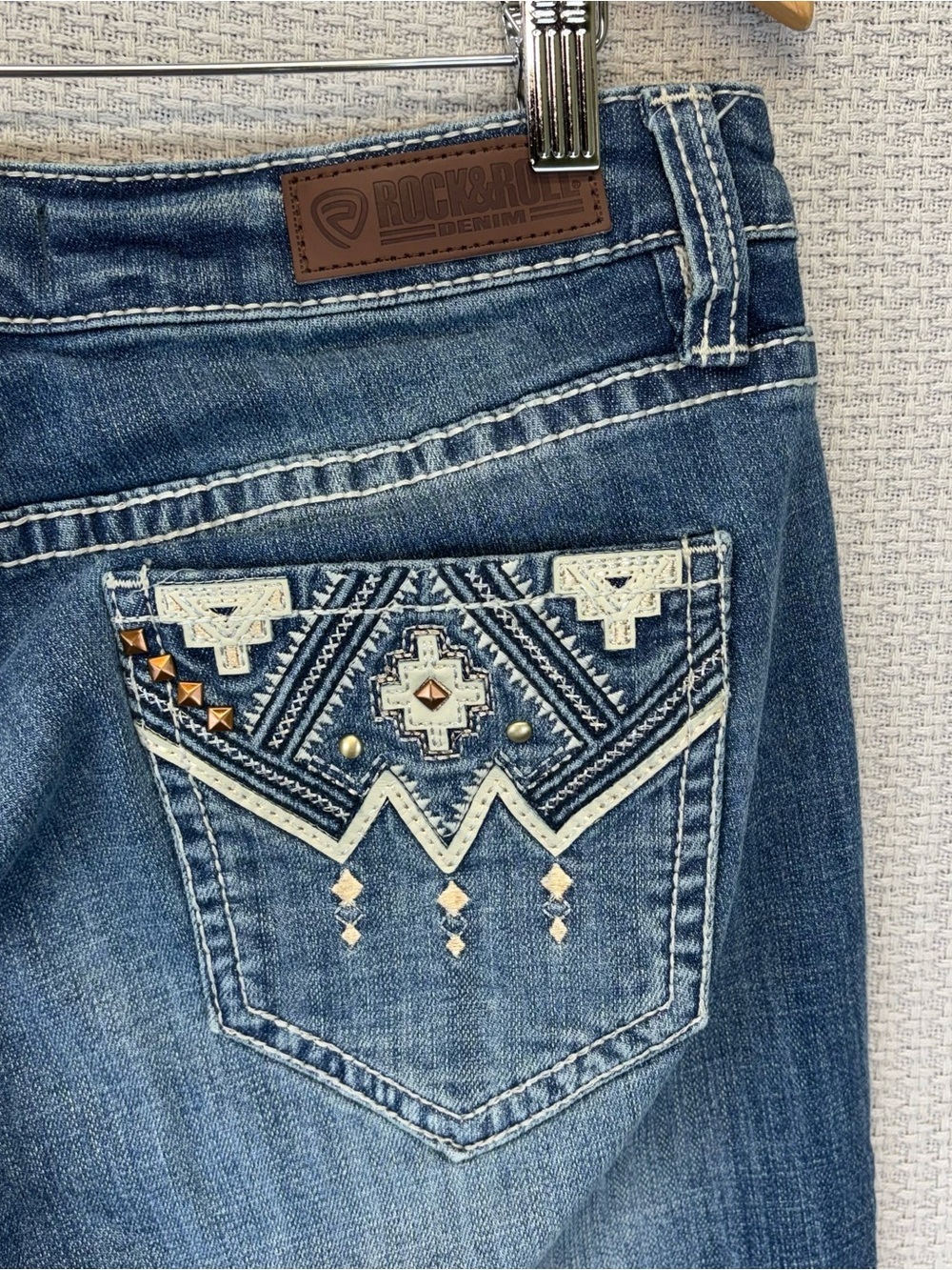 Rock & Roll Cowgirl Riding Jeans Women 30/34 Mid Rise Bootcut Stitching Western - Picture 7 of 9